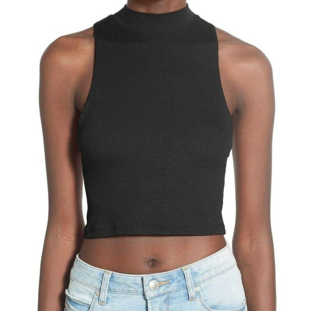 bp Nordstrom black mock neck ribbed knit cropped sleeveless tank top extra large